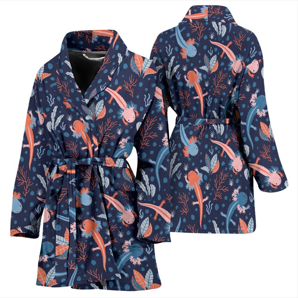 Axolotl Blue Pattern Print Women Long Robe-grizzshop