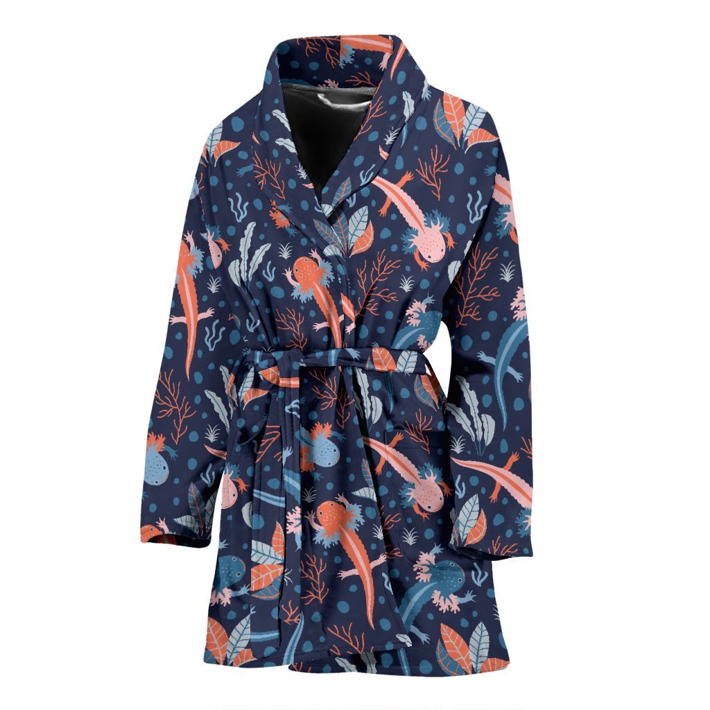Axolotl Blue Pattern Print Women Long Robe-grizzshop