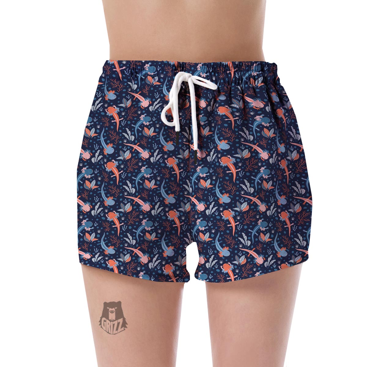 Axolotl Blue Pattern Print Women's Shorts-grizzshop