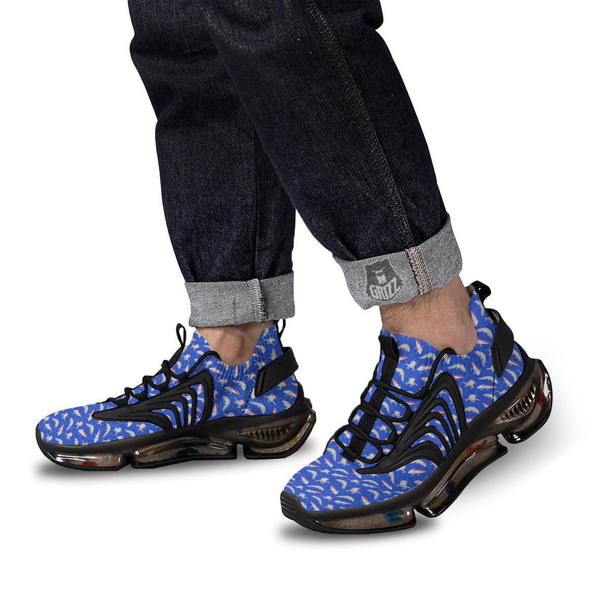 Axolotl Blue Print Pattern Black Gym Shoes-grizzshop