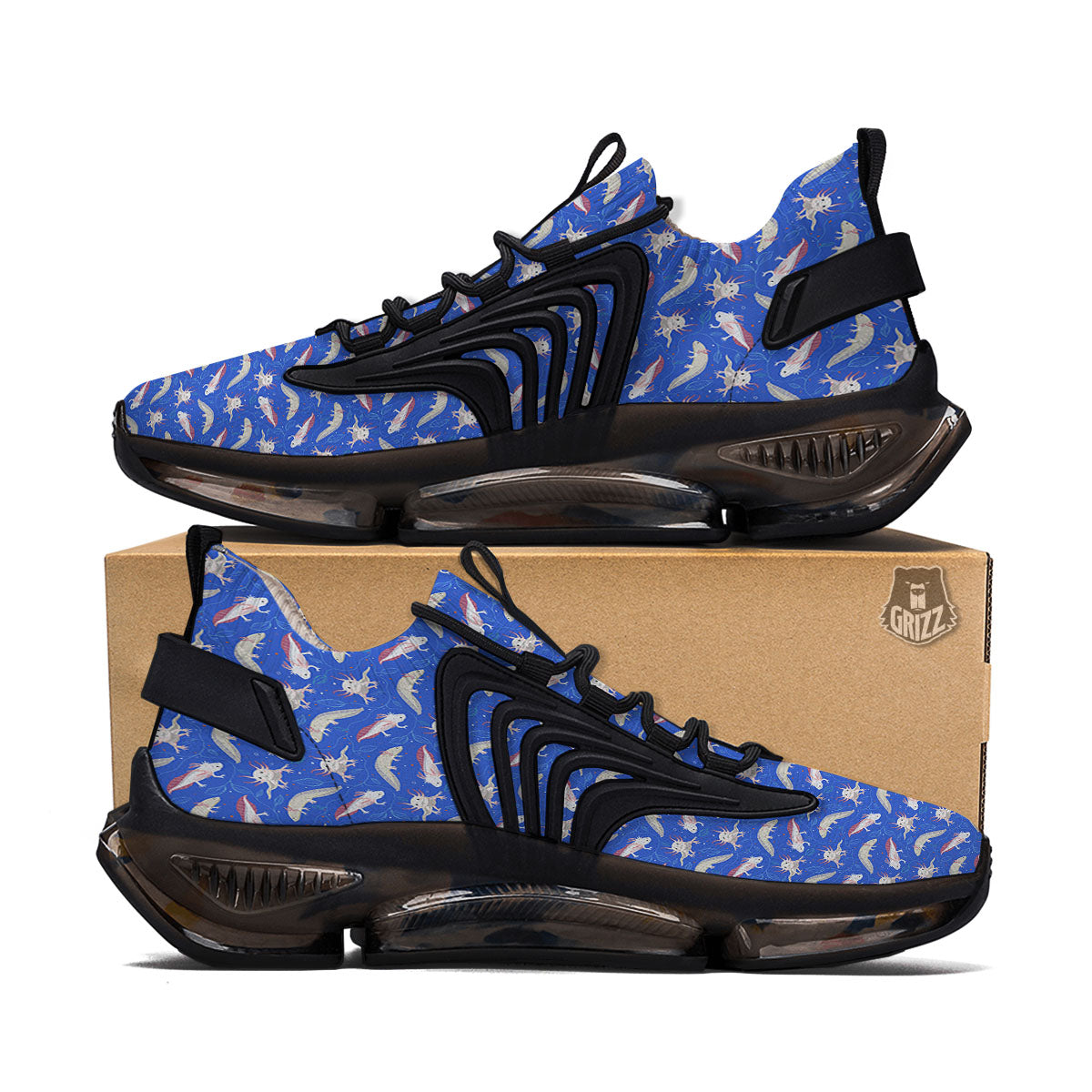 Axolotl Blue Print Pattern Black Gym Shoes-grizzshop