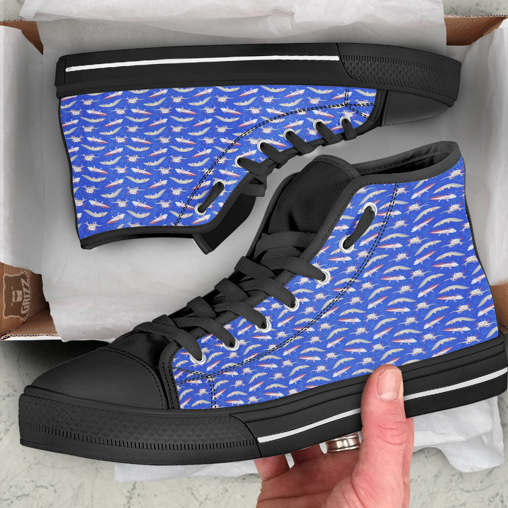 Axolotl Blue Print Pattern Black High Top Shoes-grizzshop
