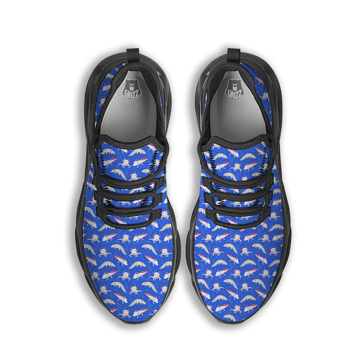 Axolotl Blue Print Pattern Black Running Shoes-grizzshop