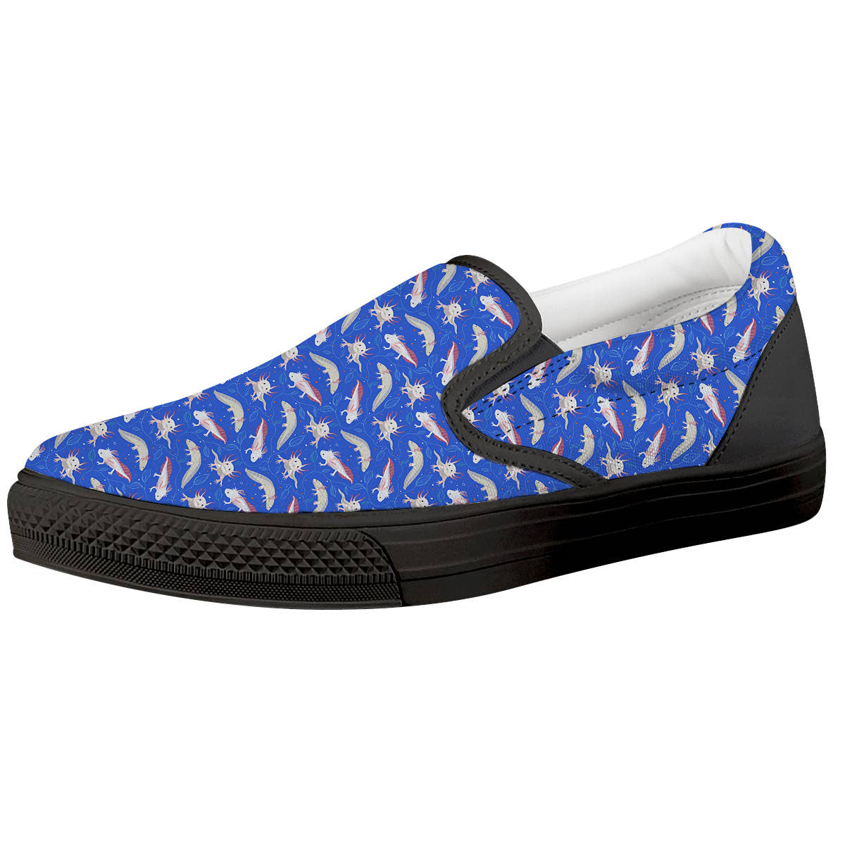 Axolotl Blue Print Pattern Black Slip On Shoes-grizzshop