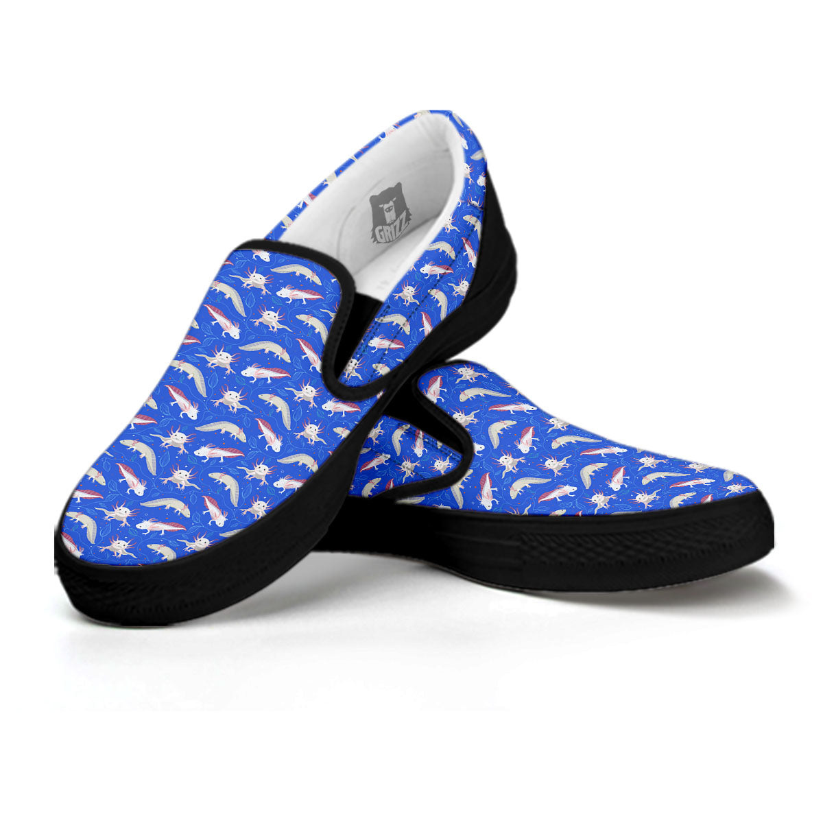 Axolotl Blue Print Pattern Black Slip On Shoes-grizzshop