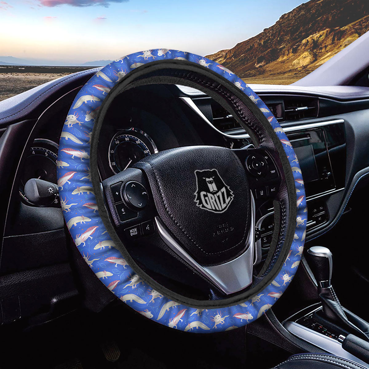 Axolotl Blue Print Pattern Car Steering Wheel Cover-grizzshop
