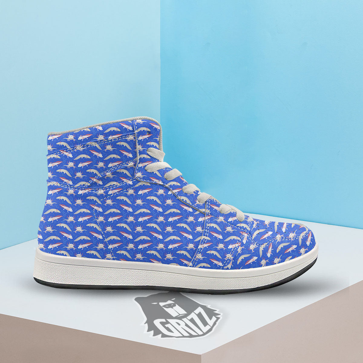Axolotl Blue Print Pattern High Top Sneakers-grizzshop