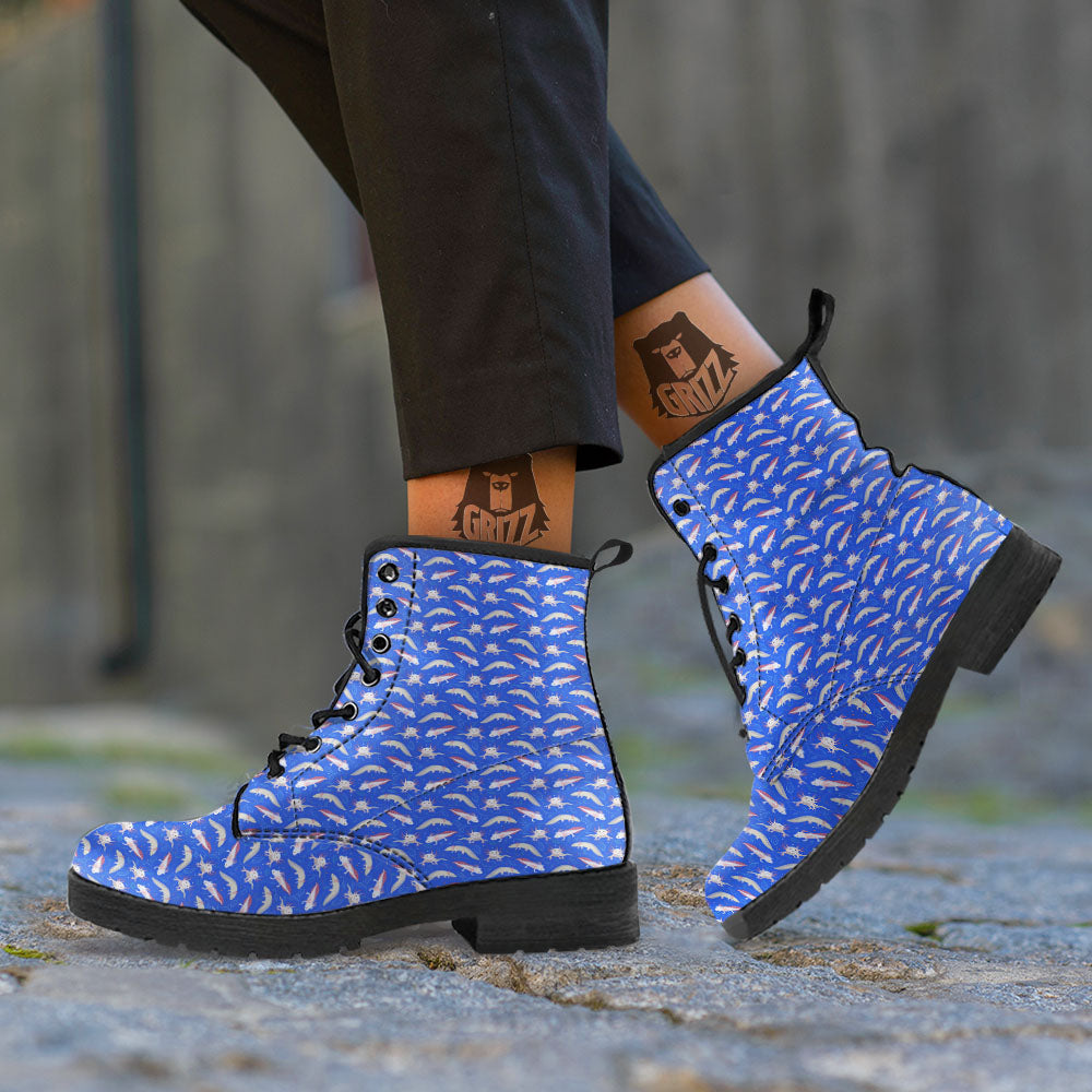 Axolotl Blue Print Pattern Leather Boots-grizzshop