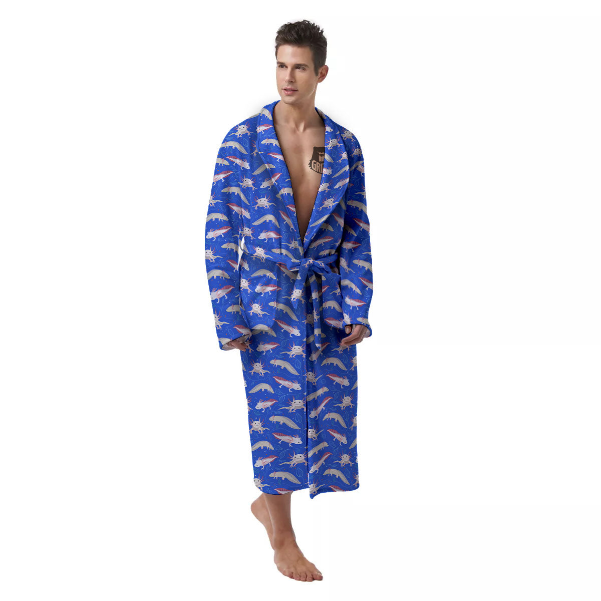 Axolotl Blue Print Pattern Men's Robe-grizzshop