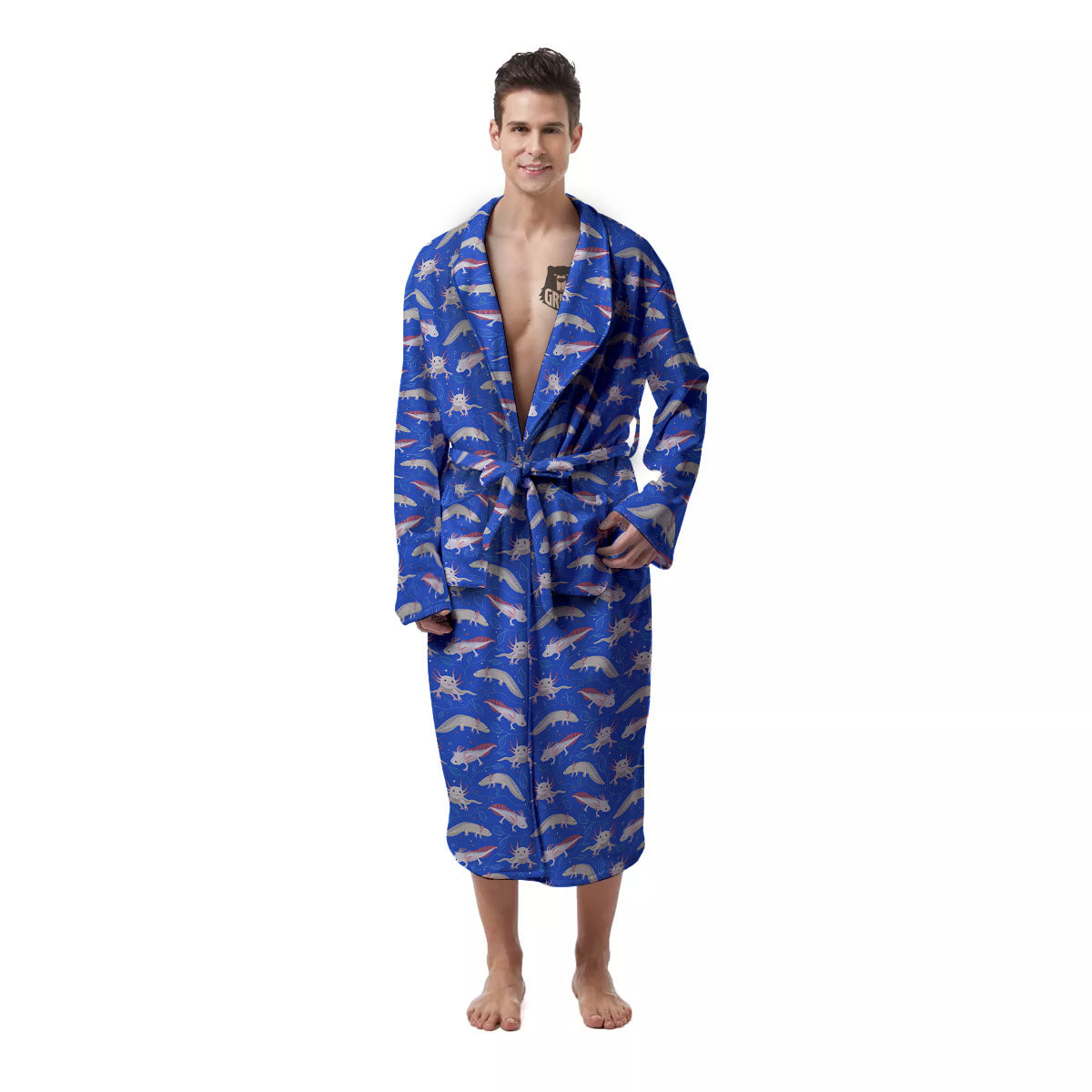 Axolotl Blue Print Pattern Men's Robe-grizzshop