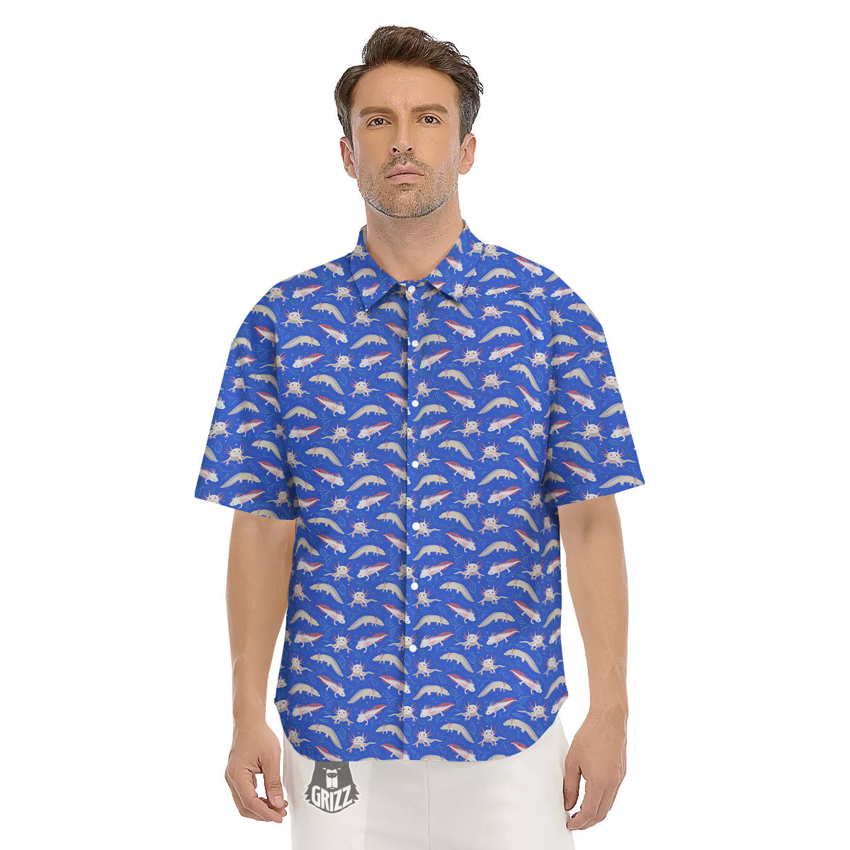 Axolotl Blue Print Pattern Men's Short Sleeve Shirts-grizzshop