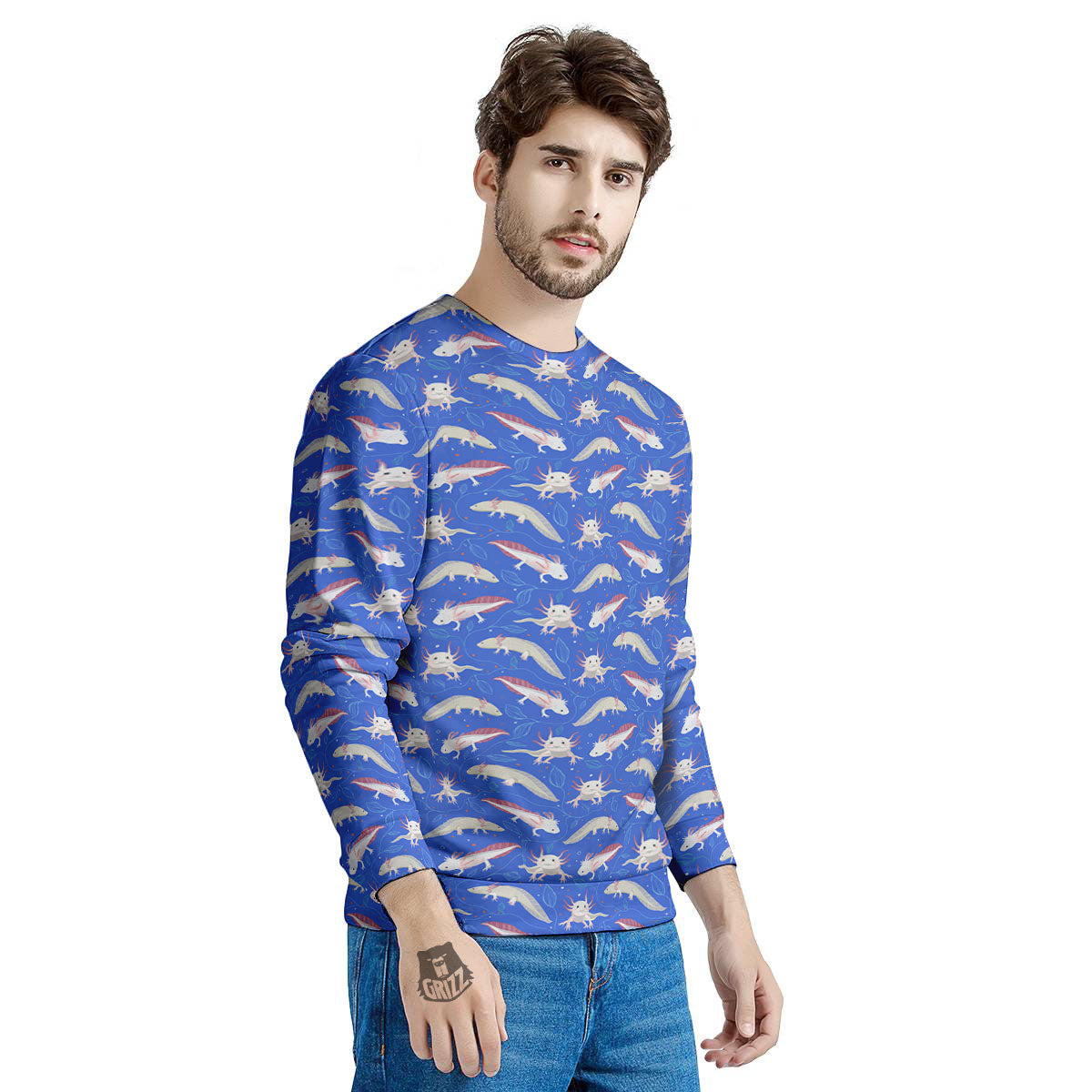 Axolotl Blue Print Pattern Men's Sweatshirt-grizzshop