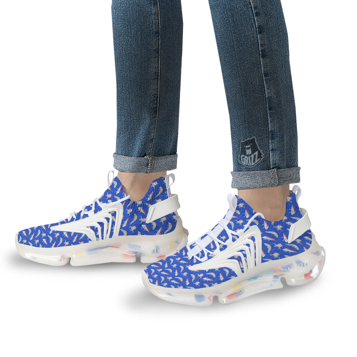 Axolotl Blue Print Pattern White Gym Shoes-grizzshop