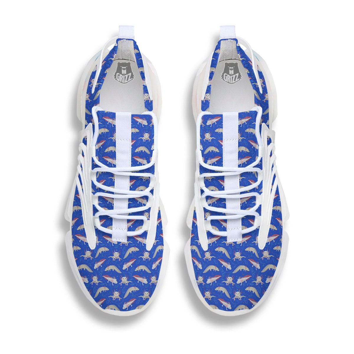 Axolotl Blue Print Pattern White Gym Shoes-grizzshop