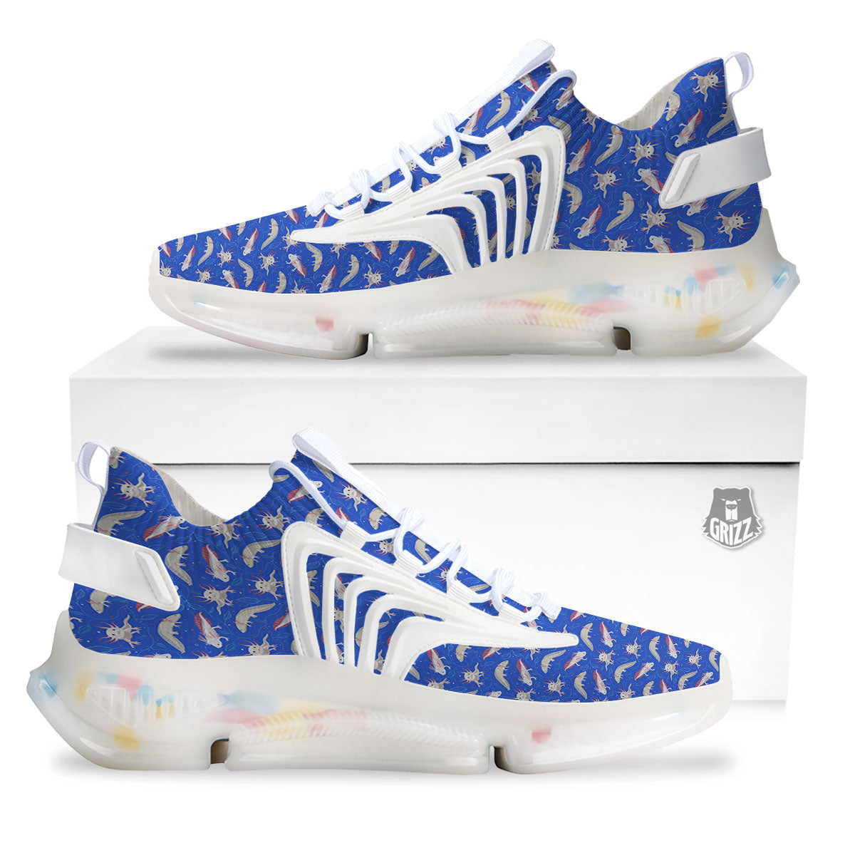 Axolotl Blue Print Pattern White Gym Shoes-grizzshop