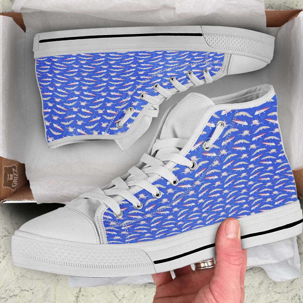 Axolotl Blue Print Pattern White High Top Shoes-grizzshop