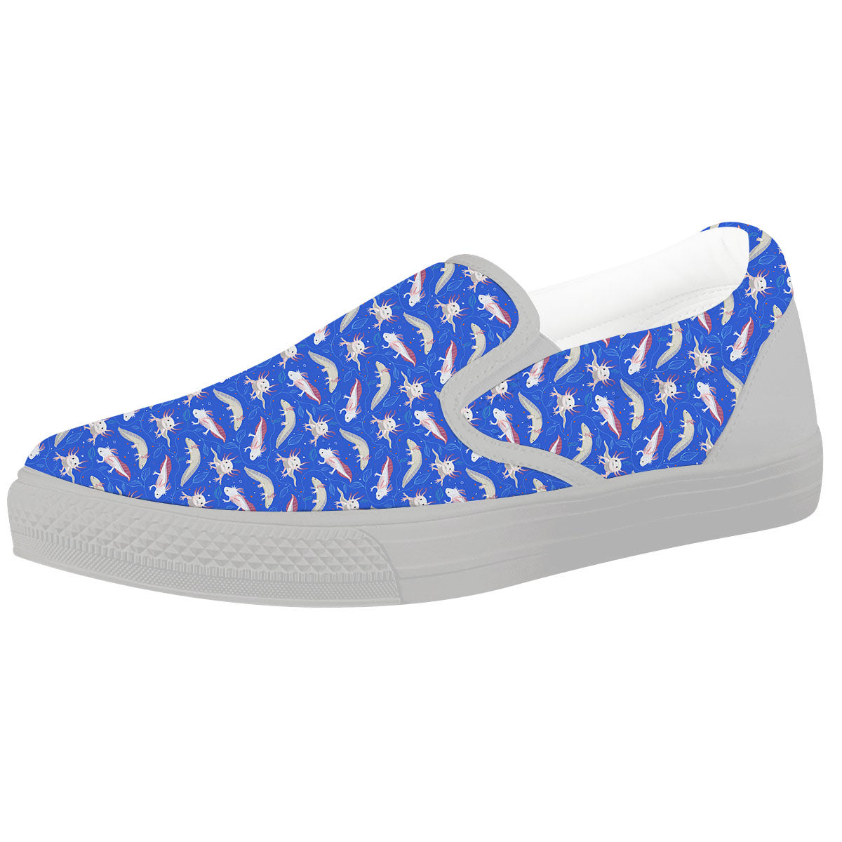 Axolotl Blue Print Pattern White Slip On Shoes-grizzshop
