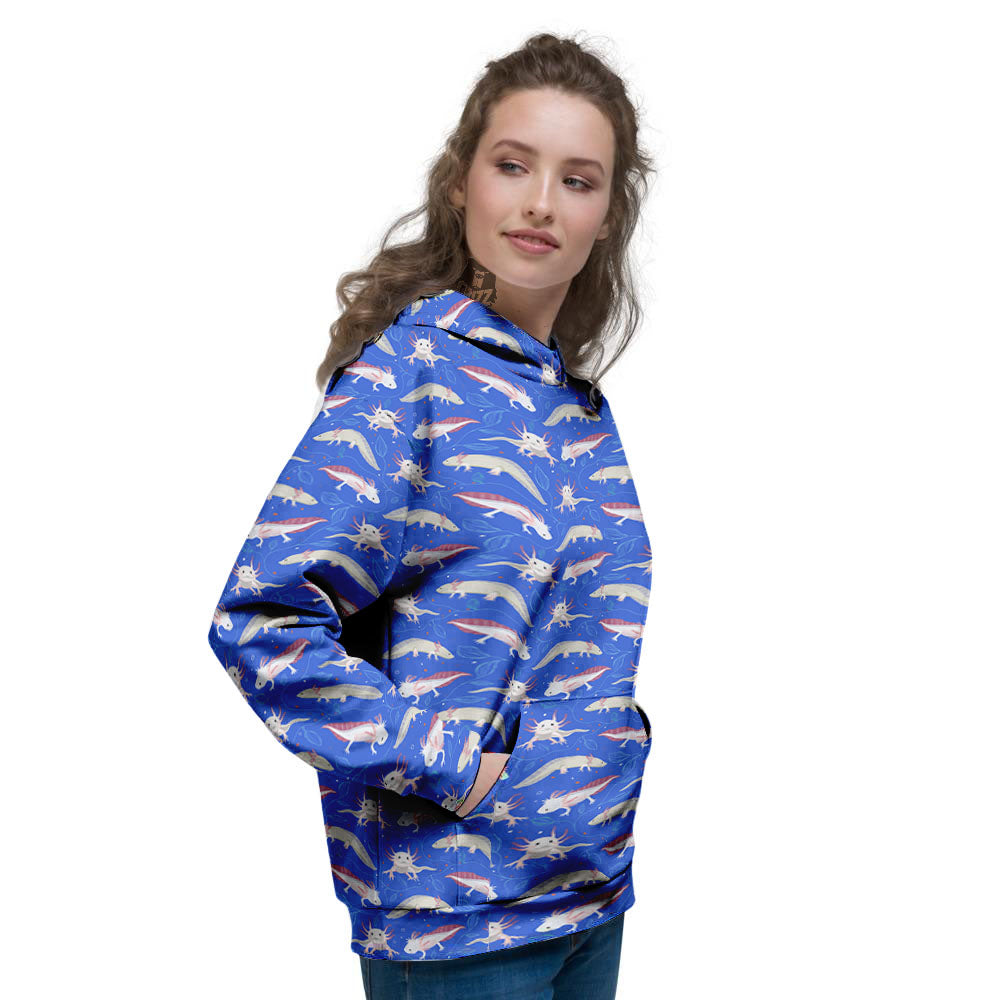 Axolotl Blue Print Pattern Women's Hoodie-grizzshop