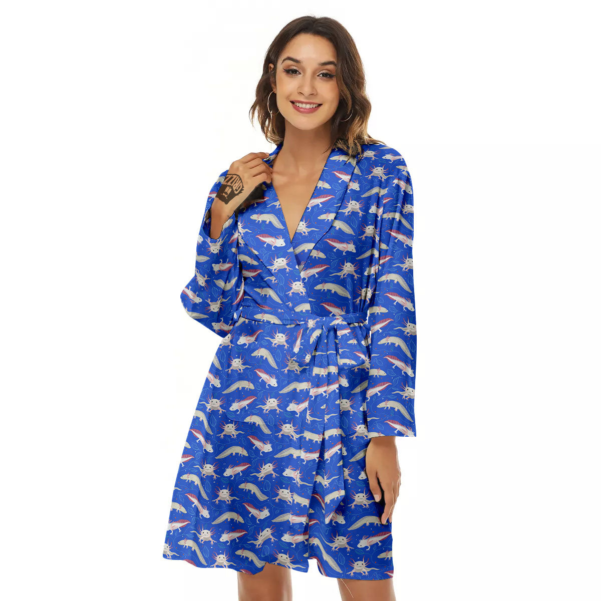 Axolotl Blue Print Pattern Women's Robe-grizzshop