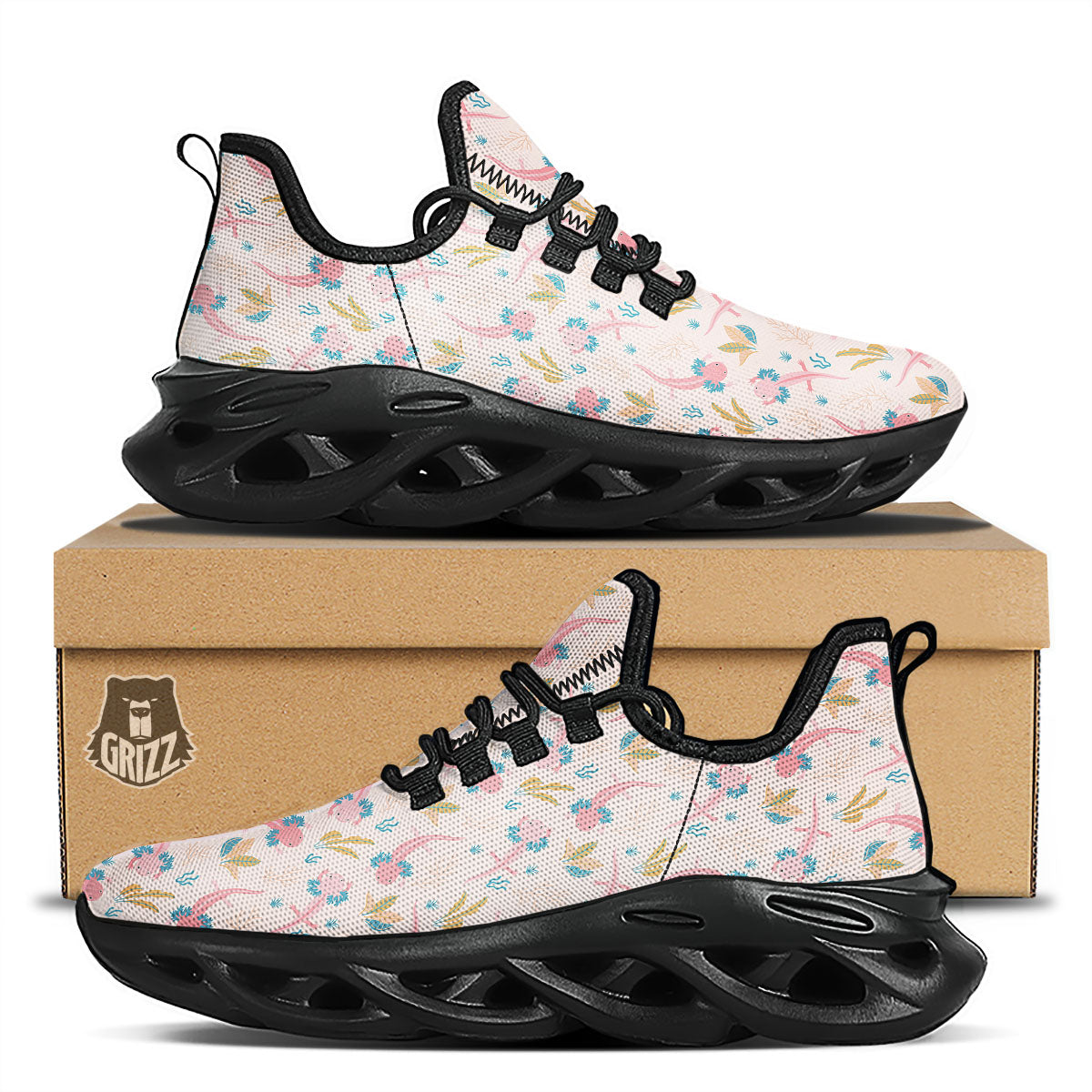Axolotl Pastel Print Pattern Black Running Shoes-grizzshop