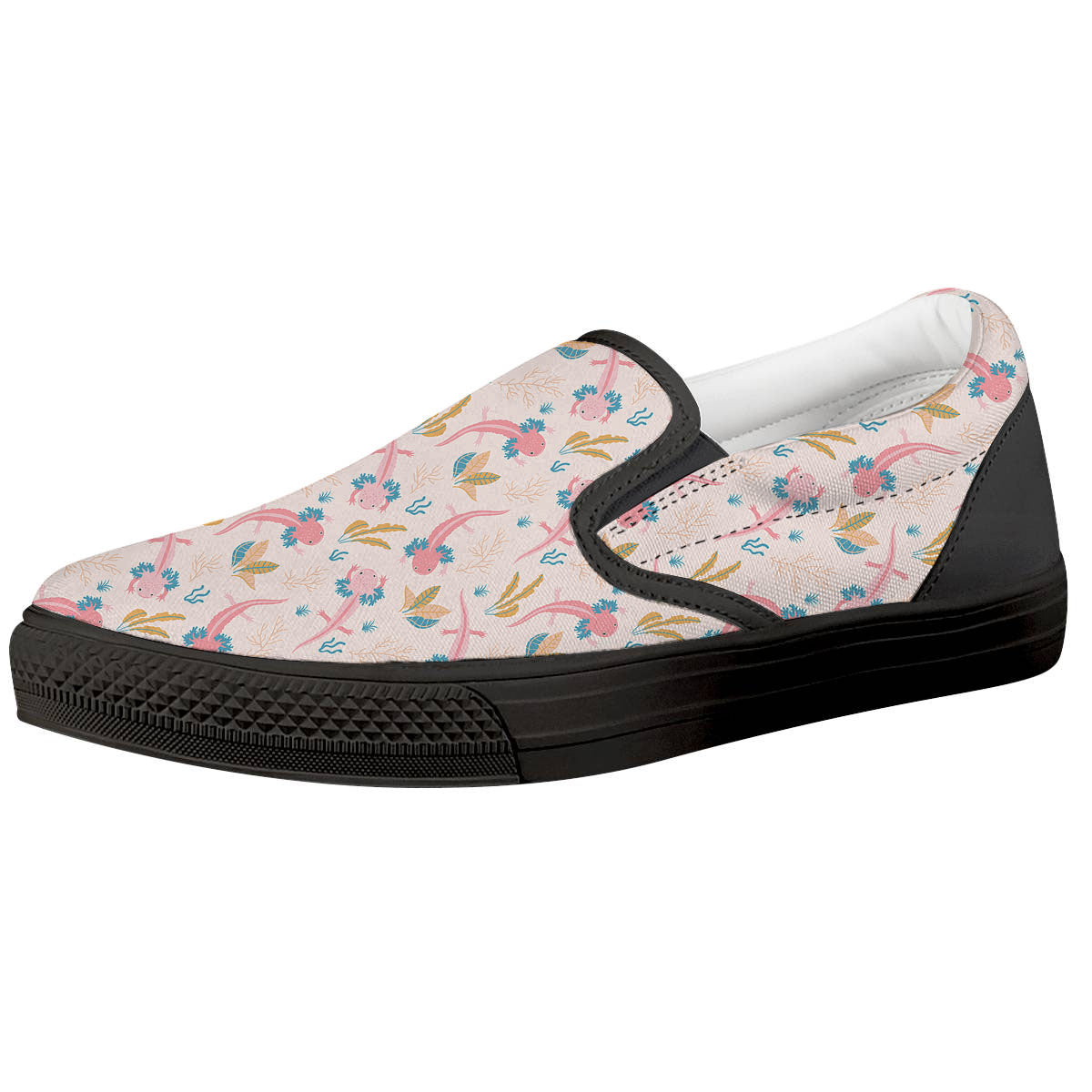 Axolotl Pastel Print Pattern Black Slip On Shoes-grizzshop