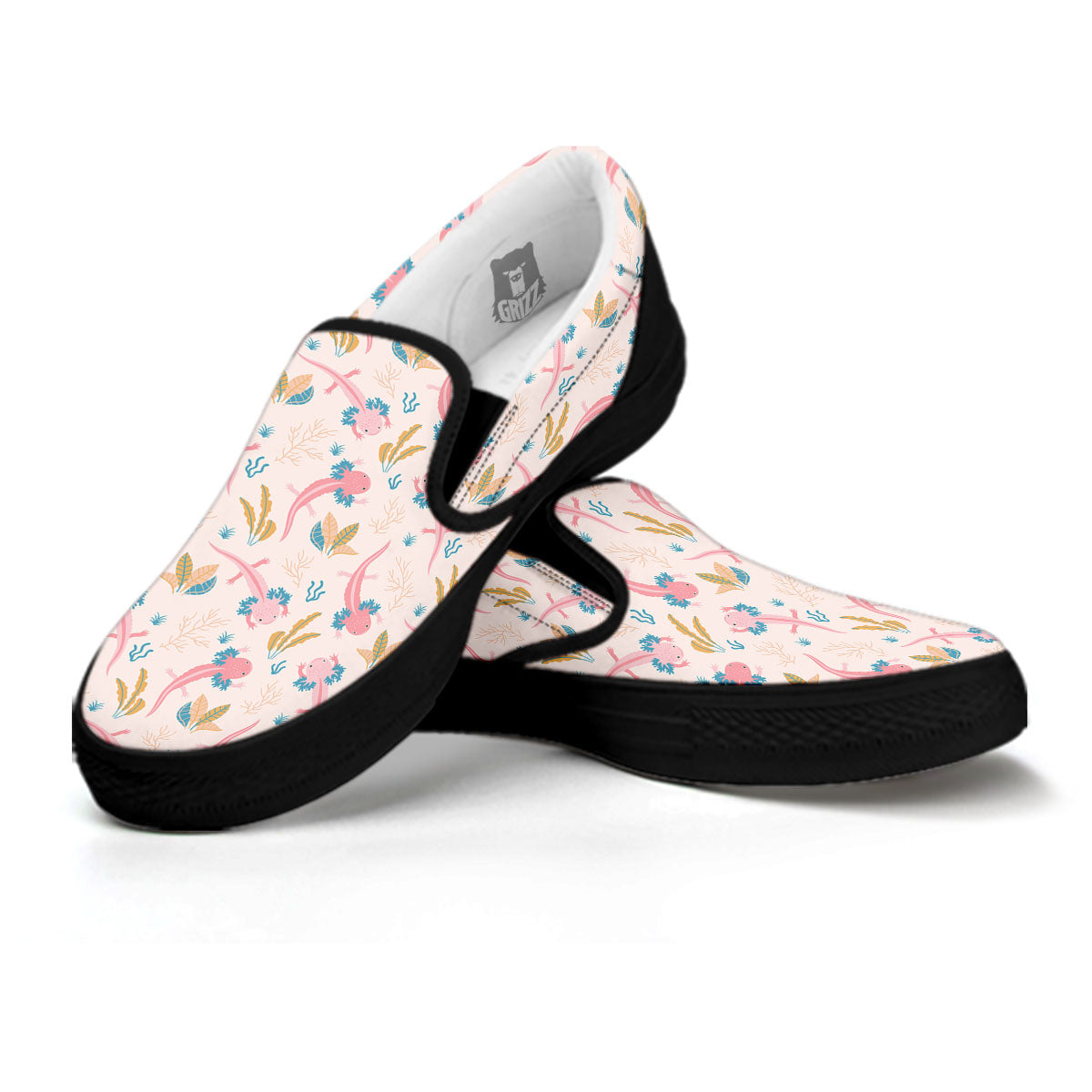 Axolotl Pastel Print Pattern Black Slip On Shoes-grizzshop