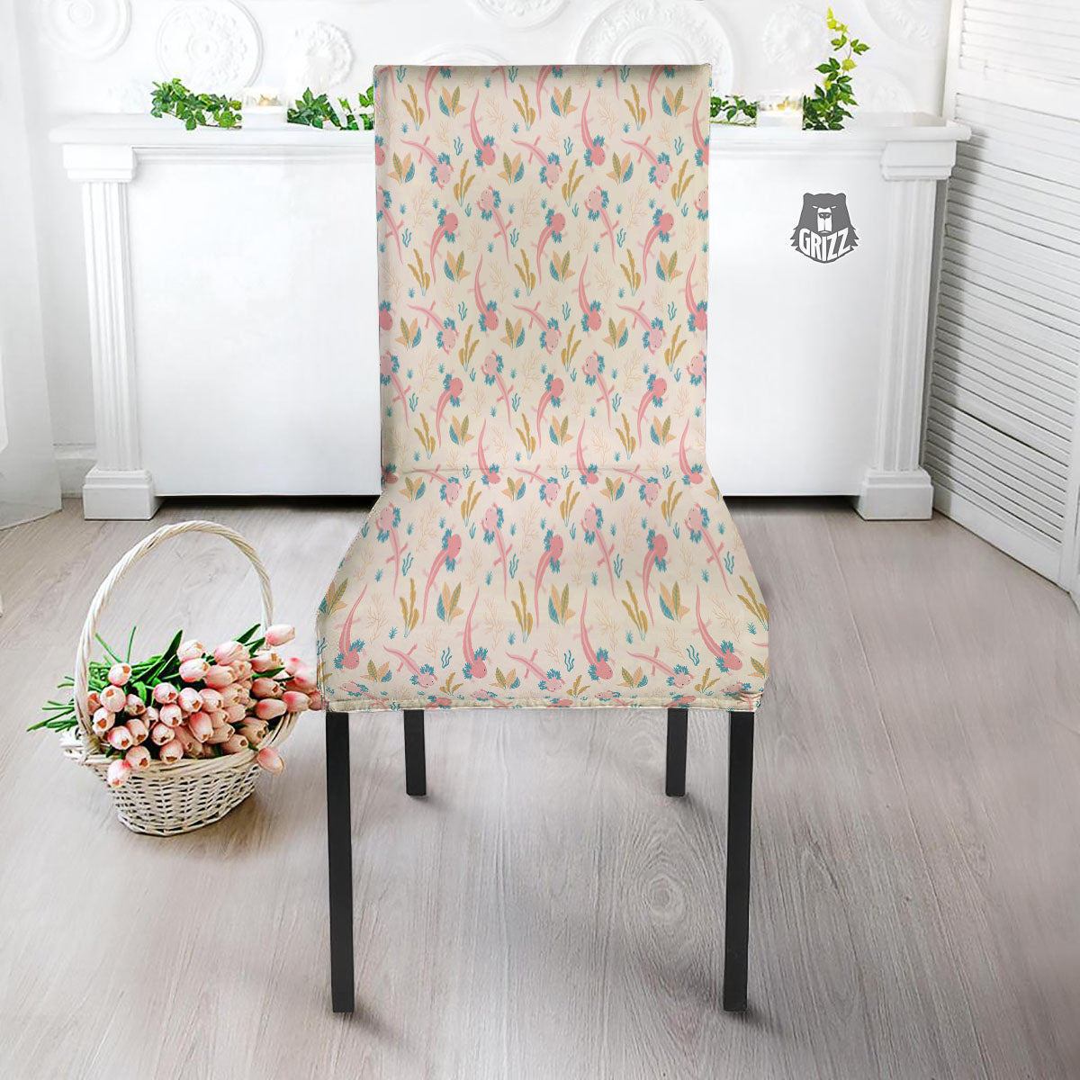 Axolotl Pastel Print Pattern Dining Chair Slipcover-grizzshop