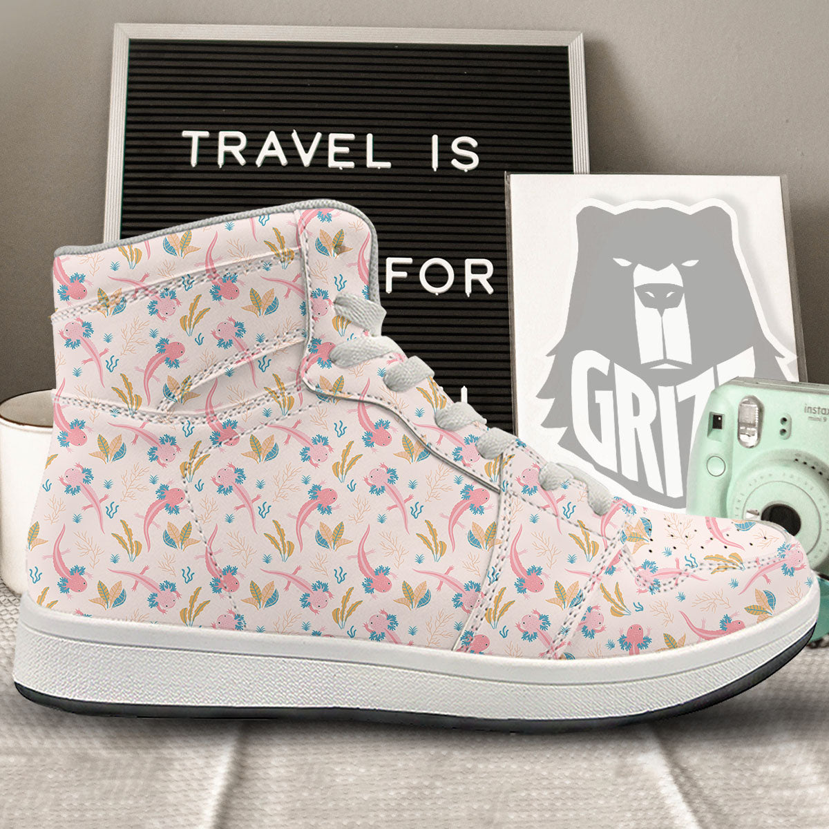 Axolotl Pastel Print Pattern High Top Sneakers-grizzshop
