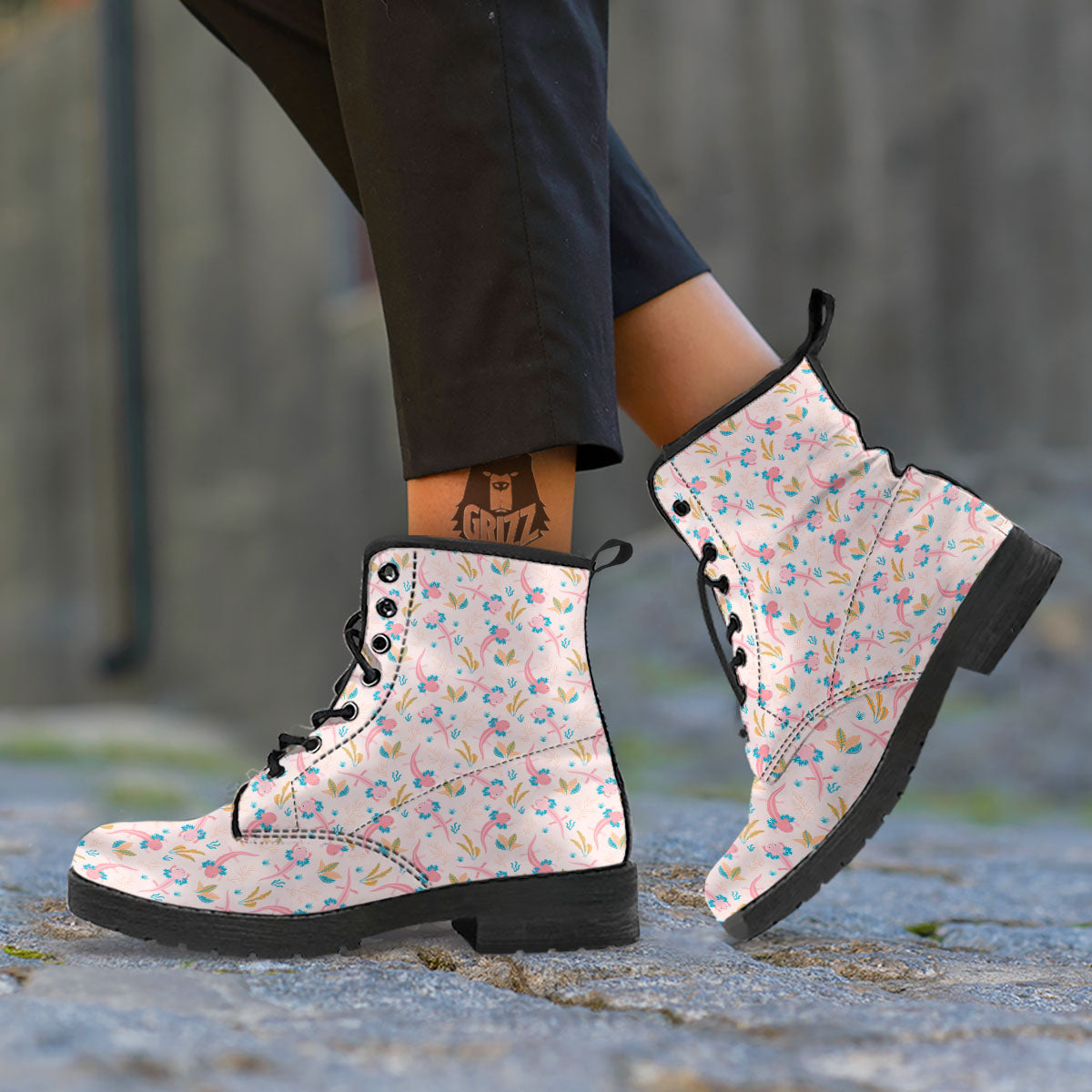 Axolotl Pastel Print Pattern Leather Boots-grizzshop