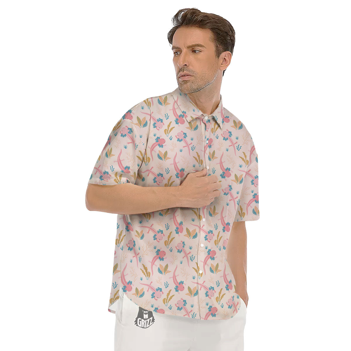 Axolotl Pastel Print Pattern Men's Short Sleeve Shirts-grizzshop