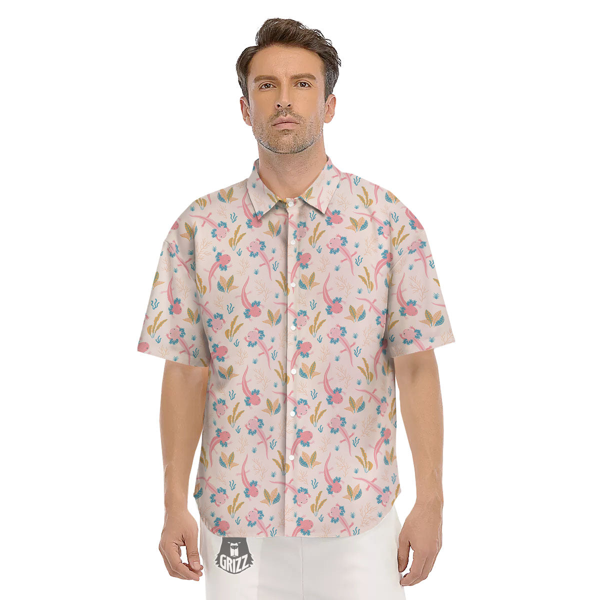 Axolotl Pastel Print Pattern Men's Short Sleeve Shirts-grizzshop