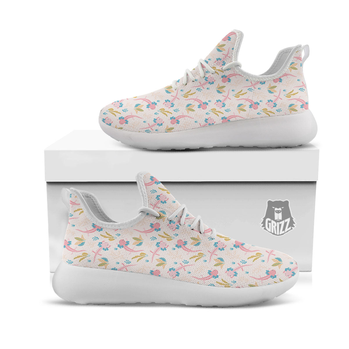 Axolotl Pastel Print Pattern White Athletic Shoes-grizzshop