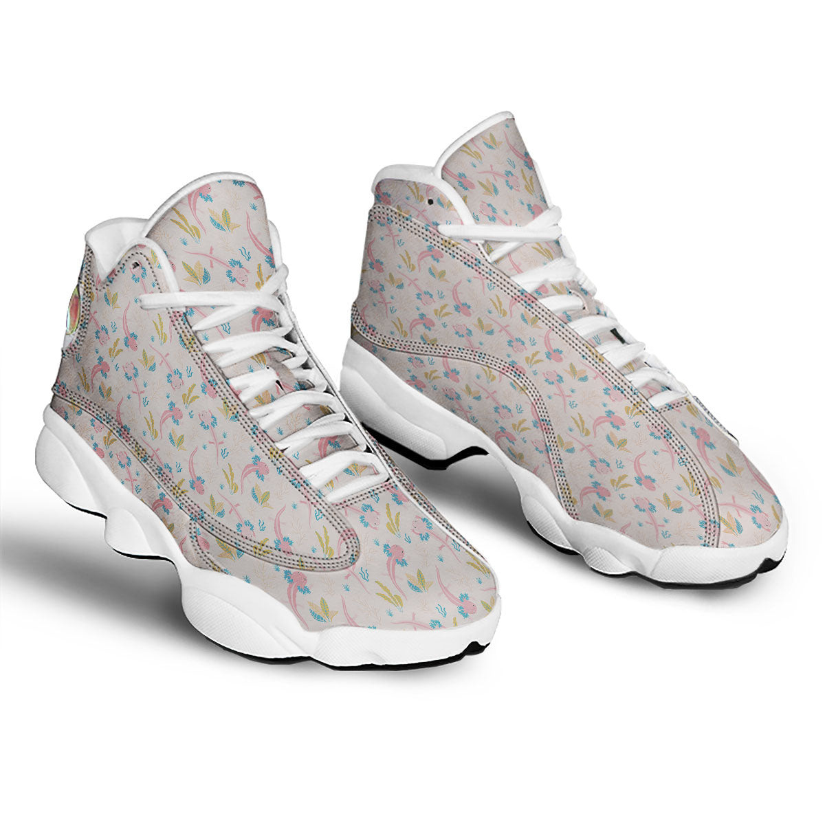 Axolotl Pastel Print Pattern White Basketball Shoes-grizzshop