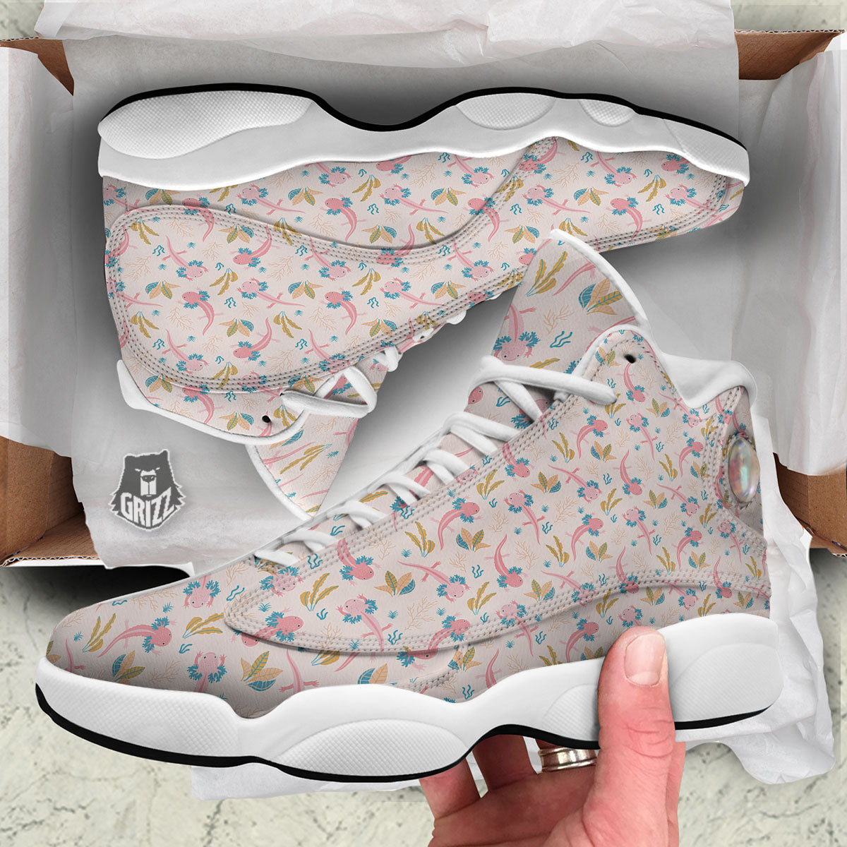 Axolotl Pastel Print Pattern White Basketball Shoes-grizzshop