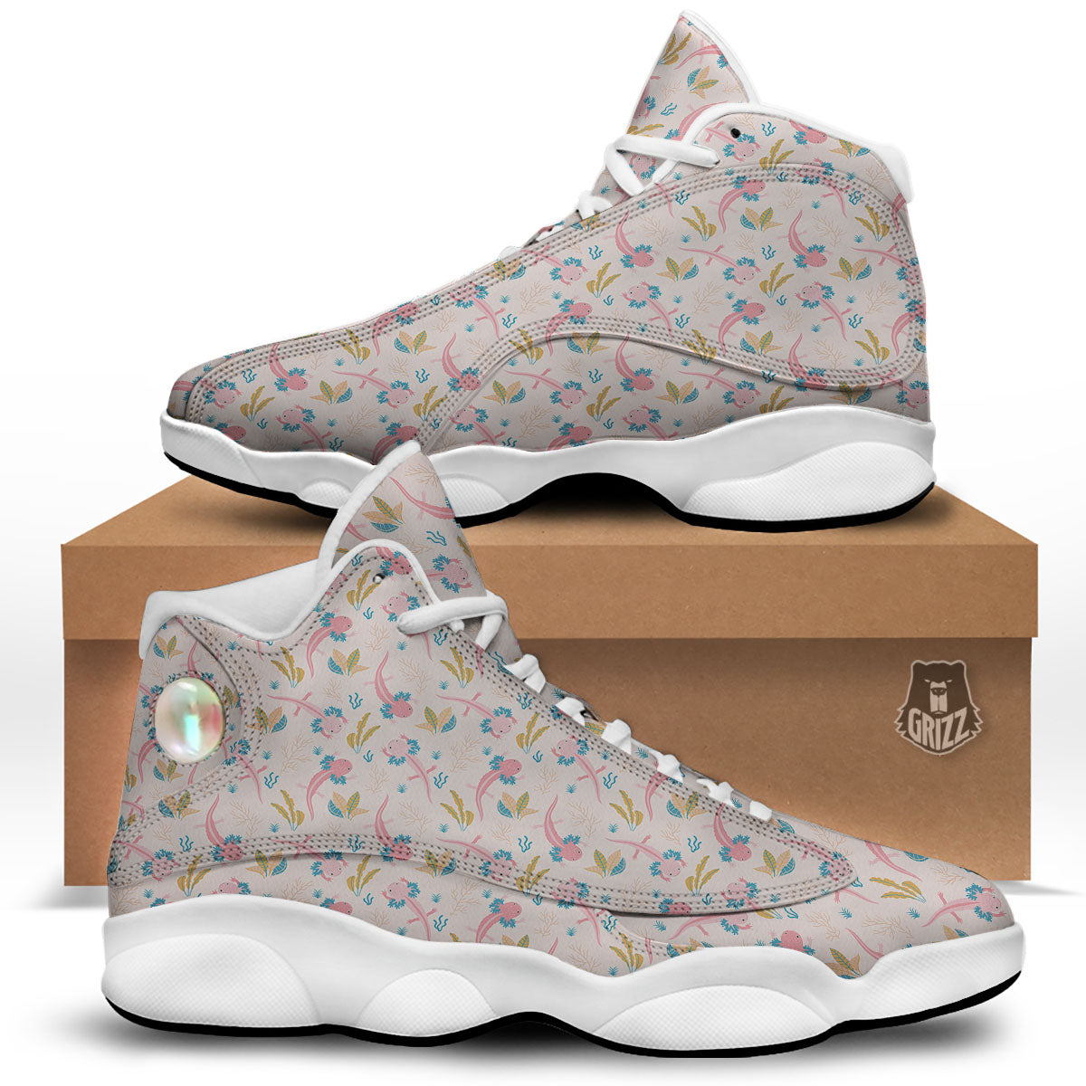 Axolotl Pastel Print Pattern White Basketball Shoes-grizzshop