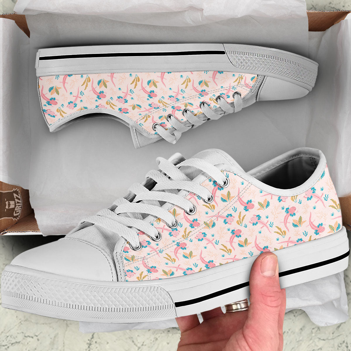 Axolotl Pastel Print Pattern White Low Top Shoes-grizzshop