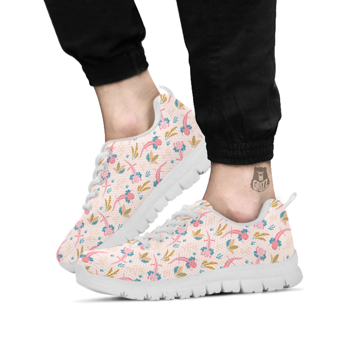 Axolotl Pastel Print Pattern White Sneaker-grizzshop