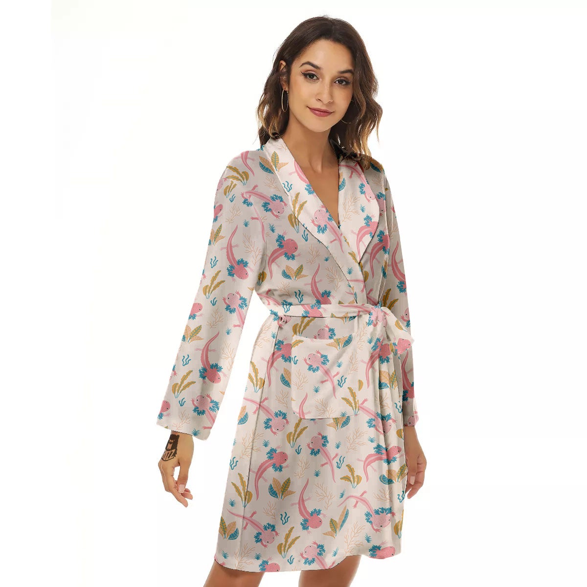Axolotl Pastel Print Pattern Women's Robe-grizzshop