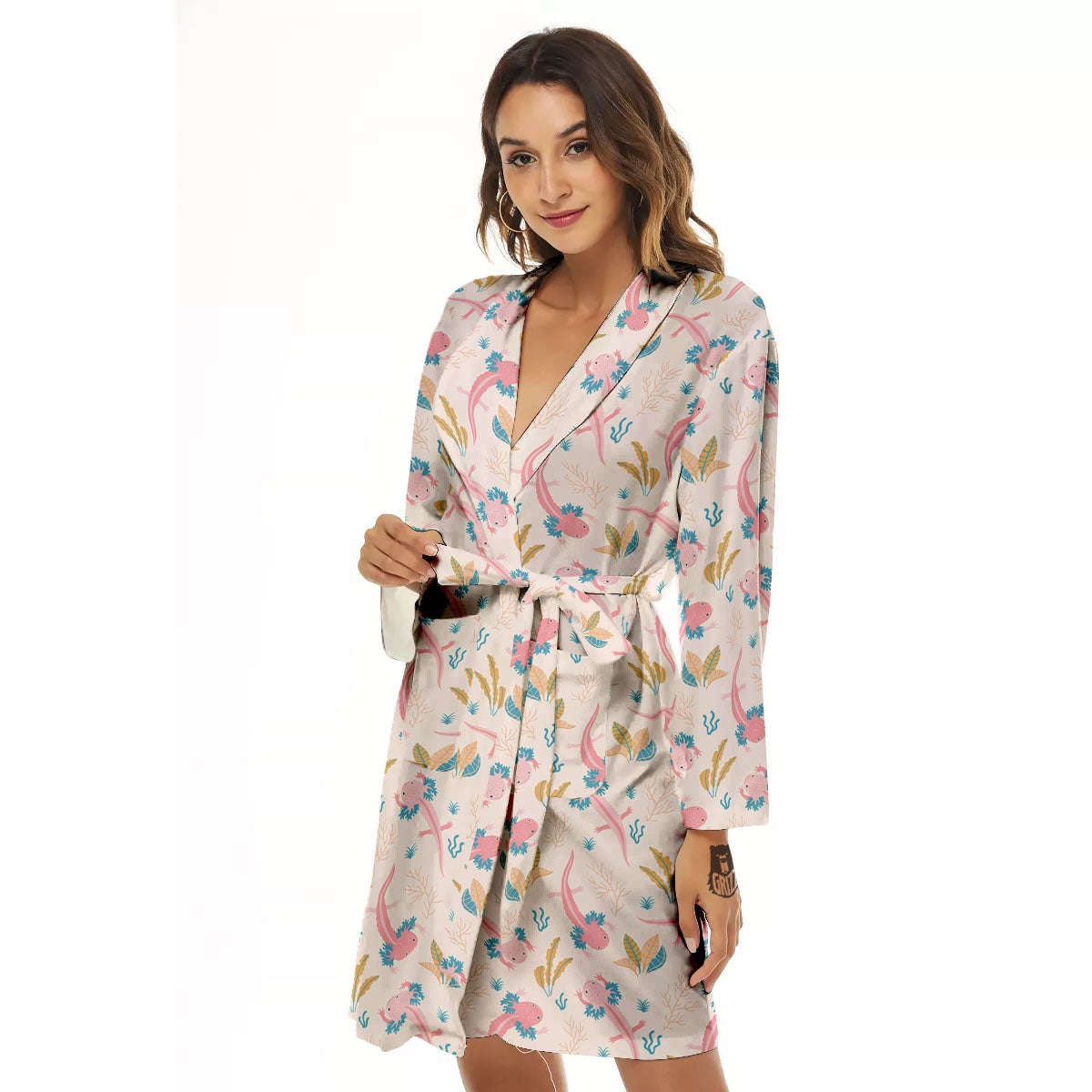 Axolotl Pastel Print Pattern Women's Robe-grizzshop