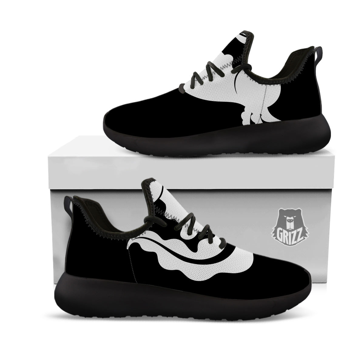 Axolotl White And Black Print Black Athletic Shoes-grizzshop