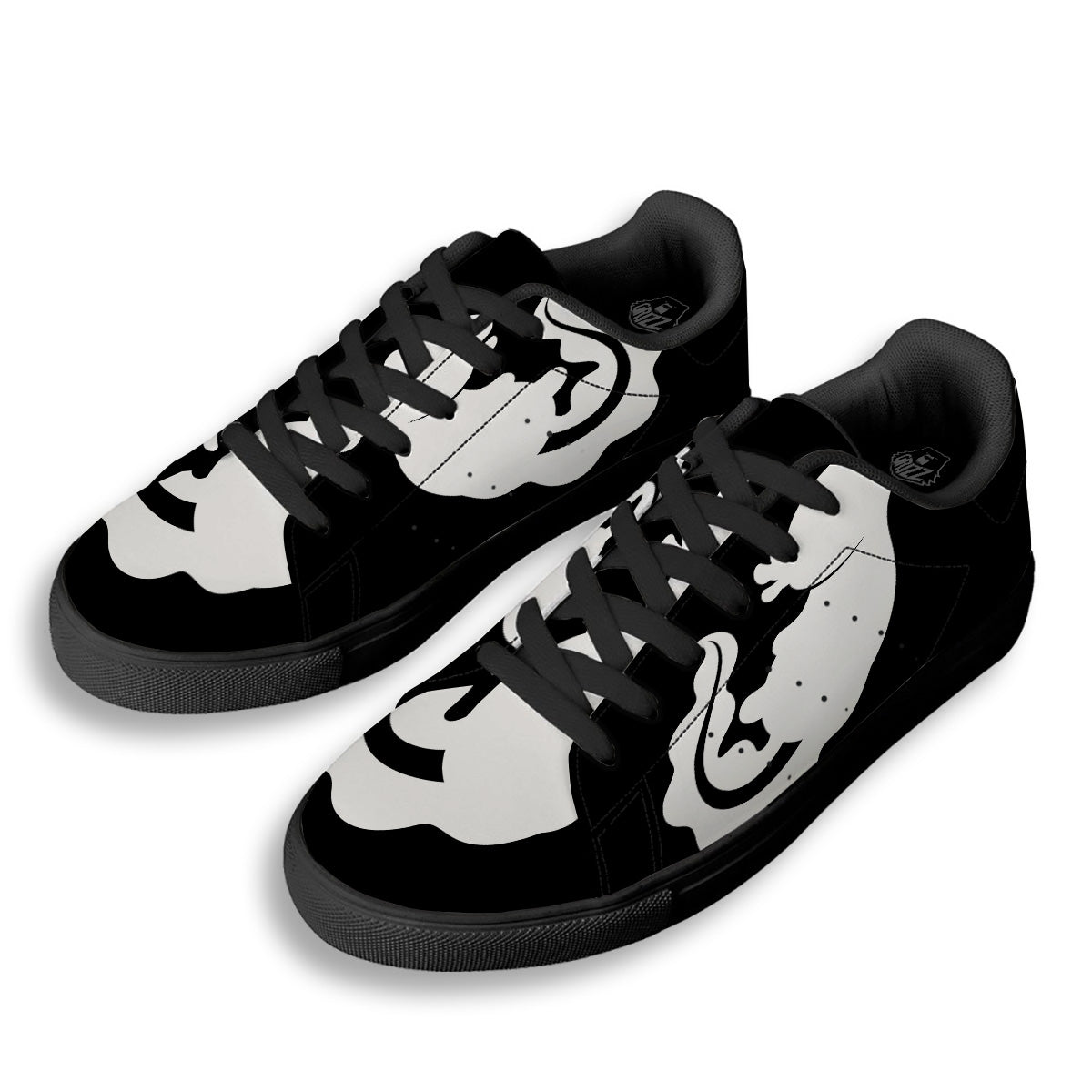 Axolotl White And Black Print Black Low Top Sneakers-grizzshop