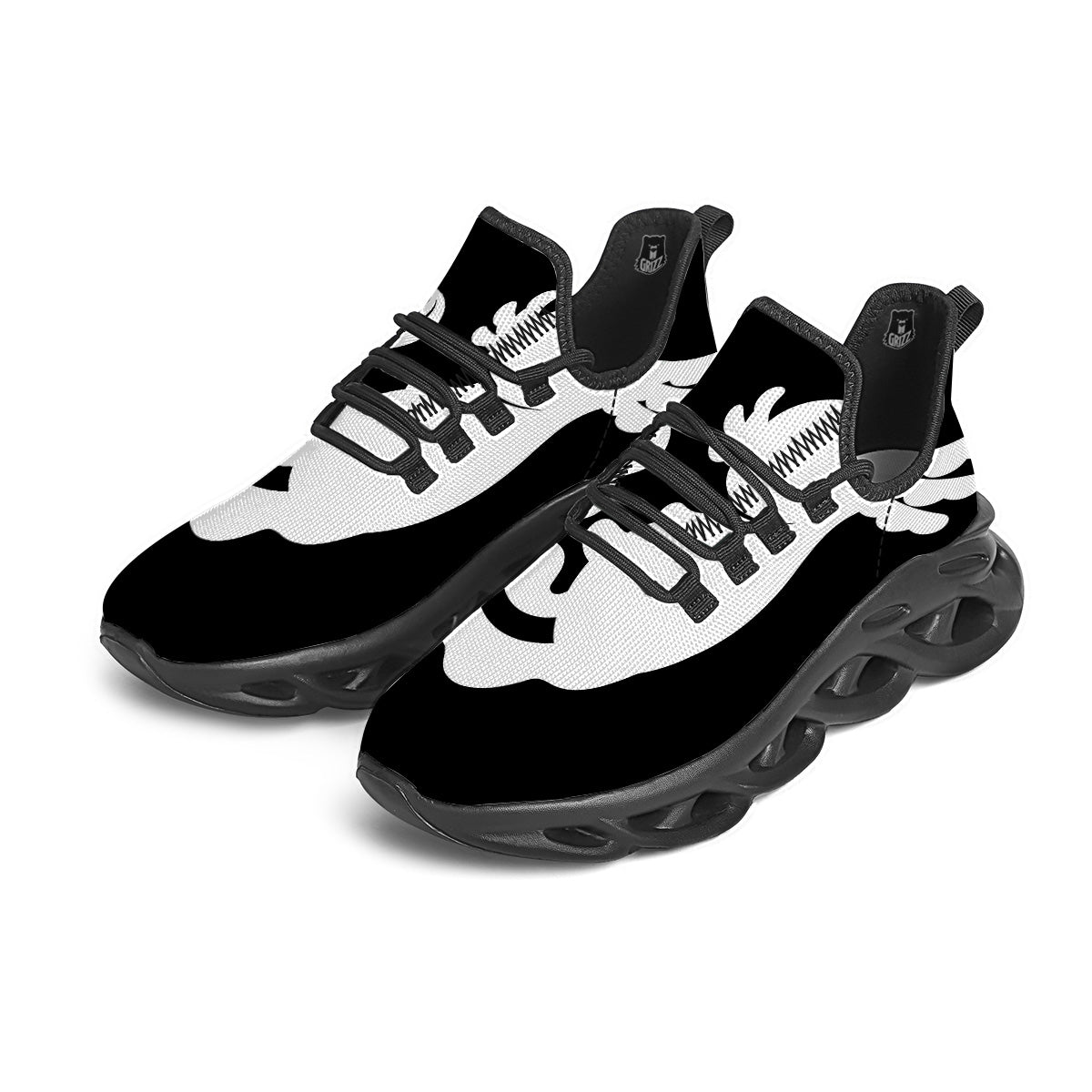 Axolotl White And Black Print Black Running Shoes-grizzshop