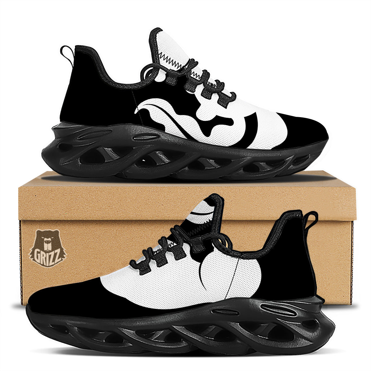 Axolotl White And Black Print Black Running Shoes-grizzshop