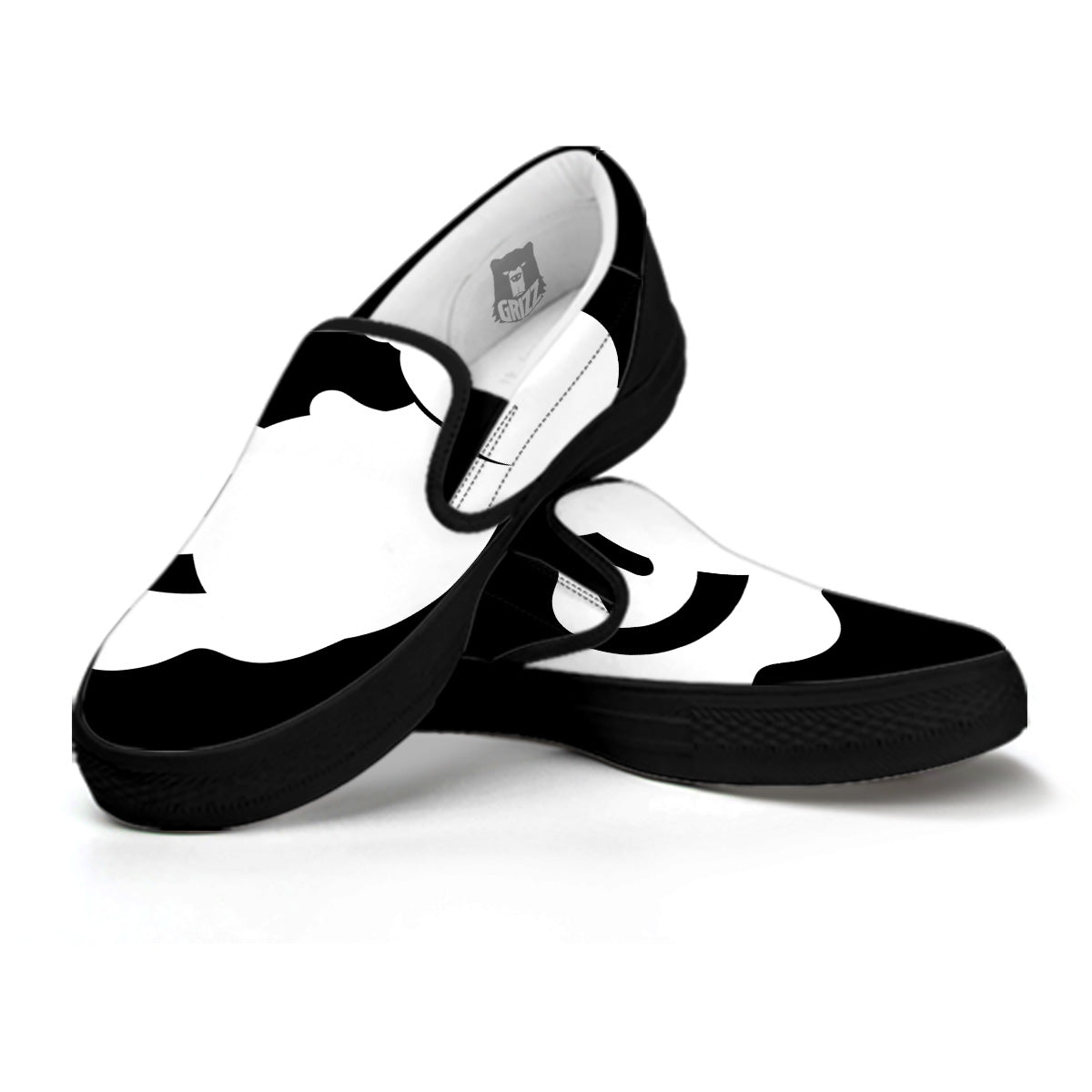 Axolotl White And Black Print Black Slip On Shoes-grizzshop