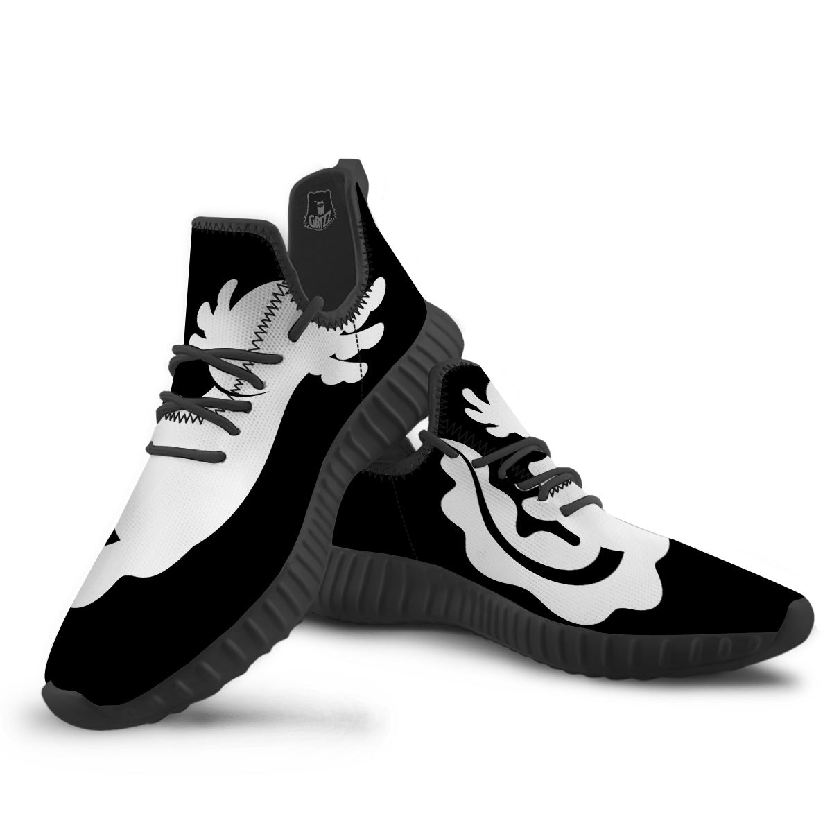 Axolotl White And Black Print Black Walking Shoes-grizzshop