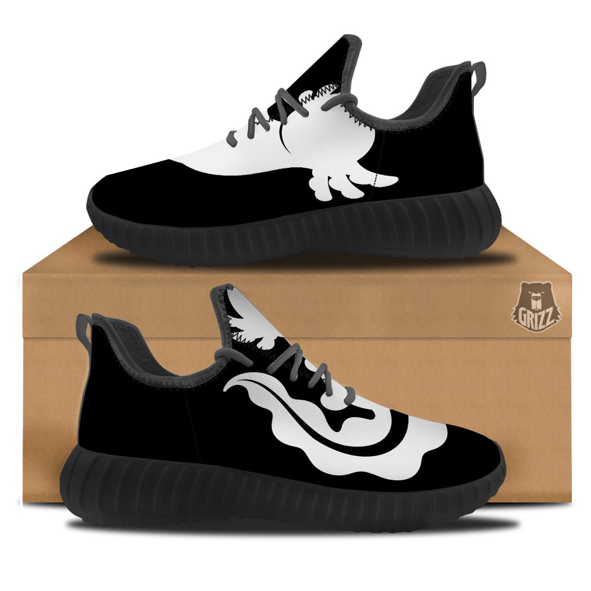 Axolotl White And Black Print Black Walking Shoes-grizzshop