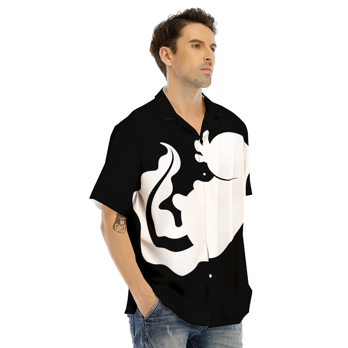 Axolotl White And Black Print Men's Hawaiian Shirt-grizzshop