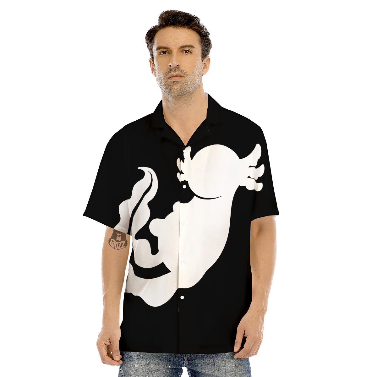 Axolotl White And Black Print Men's Hawaiian Shirt-grizzshop