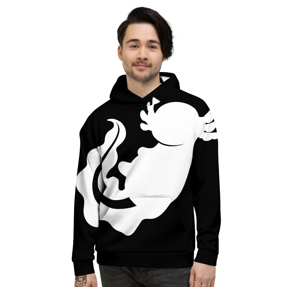 Axolotl White And Black Print Men's Hoodie-grizzshop