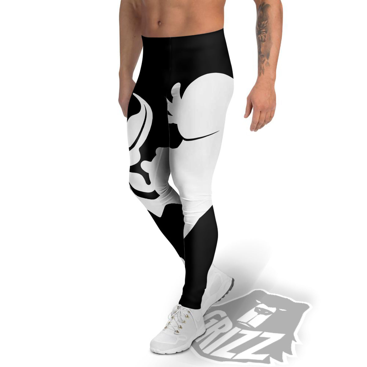 Axolotl White And Black Print Men's Leggings-grizzshop